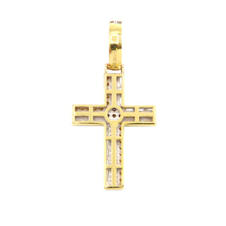 Three Row Round & Baguette Cross Diamond Pendant .90ct