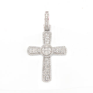 Round & Baguette Cross Diamond Pendant .70ct